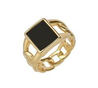 OAKKY Acier Inoxydable Cuban Link Bague Carré Gemme Cachet Audacieux Statement Bijoux pour Streetwear et Tenue Quotidienne Or Onyx Taille 68