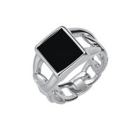 OAKKY Acier Inoxydable Cuban Link Bague Carré Gemme Cachet Audacieux Statement Bijoux pour Streetwear et Tenue Quotidienne Argent Onyx Taille 62