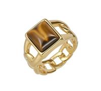 OAKKY Acier Inoxydable Cuban Link Bague Carré Gemme Cachet Audacieux Statement Bijoux pour Streetwear et Tenue Quotidienne Or Oeil De Tigre Taille 60