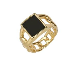 OAKKY Acier Inoxydable Cuban Link Bague Carré Gemme Cachet Audacieux Statement Bijoux pour Streetwear et Tenue Quotidienne Or Onyx Taille 62