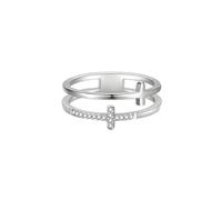 OAKKY Acier Inoxydable Double Couche Bague Croix pour Femme Minimaliste Zircone Cubique Empilable Bande Éternité Argent Taille 60