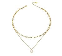 OAKKY Acier Inoxydable Double Couche Perles Collier Pour Femme | Trombone Perle Superposition Empilable, Double Chaîne Choker Set, Minimaliste Ajustable