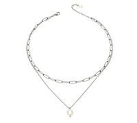 OAKKY Acier Inoxydable Double Couche Perles Collier Pour Femme | Trombone Perle Superposition Empilable, Double Chaîne Choker Set, Minimaliste Ajustable