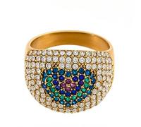 OAKKY Acier Titane Large Bande Coeur Multicolore Zirconia Bague pour Femmes Bijou de Déclaration Mariage Fiançailles Marque Vert Bleu Taille 52