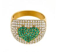 OAKKY Acier Titane Large Bande Coeur Multicolore Zirconia Bague pour Femmes Bijou de Déclaration Mariage Fiançailles Marque Vert Taille 52