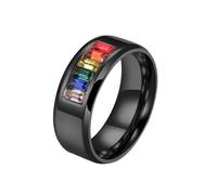 OAKKY Arc en Ciel Zircone Cubique LGBT Pride Bague Acier Inoxydable Émail Lesbienne Gay Bisexuelle LGBTQ Pride Month Chanceux Personnalisé Statement Bande Mariage Noir Taille 65