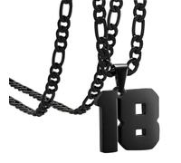 OAKKY Athlètes Numéro 0-99 Pendentif Collier pour Hommes Femmes Acier Inoxydable Anges Numéros Colliers Bijoux de Sport Cool Hip Hop avec Chaîne Noir 18