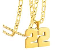 OAKKY Athlètes Numéro 0-99 Pendentif Collier pour Hommes Femmes Acier Inoxydable Anges Numéros Colliers Bijoux de Sport Cool Hip Hop avec Chaîne Or 22