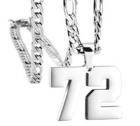 OAKKY Athlètes Numéro 0-99 Pendentif Collier pour Hommes Femmes Acier Inoxydable Anges Numéros Colliers Bijoux de Sport Cool Hip Hop avec Chaîne Argent 72