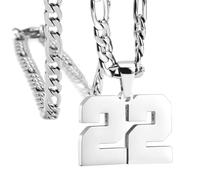 OAKKY Athlètes Numéro 0-99 Pendentif Collier pour Hommes Femmes Acier Inoxydable Anges Numéros Colliers Bijoux de Sport Cool Hip Hop avec Chaîne Argent 22