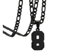 OAKKY Athlètes Numéro 0-99 Pendentif Collier pour Hommes Femmes Acier Inoxydable Anges Numéros Colliers Bijoux de Sport Cool Hip Hop avec Chaîne Noir 8