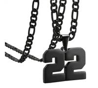 OAKKY Athlètes Numéro 0-99 Pendentif Collier pour Hommes Femmes Acier Inoxydable Anges Numéros Colliers Bijoux de Sport Cool Hip Hop avec Chaîne Noir 22