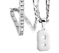 OAKKY Athlètes Numéro 0-99 Pendentif Collier pour Hommes Femmes Acier Inoxydable Anges Numéros Colliers Bijoux de Sport Cool Hip Hop avec Chaîne Argent 8