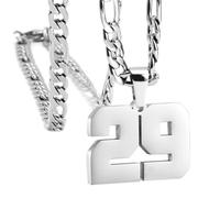 OAKKY Athlètes Numéro 0-99 Pendentif Collier pour Hommes Femmes Acier Inoxydable Anges Numéros Colliers Bijoux de Sport Cool Hip Hop avec Chaîne Argent 29