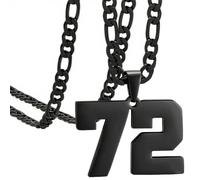 OAKKY Athlètes Numéro 0-99 Pendentif Collier pour Hommes Femmes Acier Inoxydable Anges Numéros Colliers Bijoux de Sport Cool Hip Hop avec Chaîne Noir 72