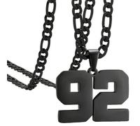OAKKY Athlètes Numéro 0-99 Pendentif Collier pour Hommes Femmes Acier Inoxydable Anges Numéros Colliers Bijoux de Sport Cool Hip Hop avec Chaîne Noir 92