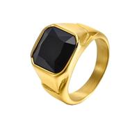 OAKKY Bague Acier Inoxydable Gemme Carrée Audacieuse Minimaliste Tendance Rétro Festival Anniversaire Rencontre pour Hommes Or Noir Taille 54