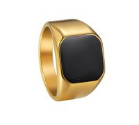 OAKKY Bague Acier Inoxydable Men's Simple Carré Multi Couleur Pierre Rétro Trend Mariage Pierre Noire Or Taille 60