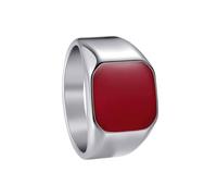 OAKKY Bague Acier Inoxydable Men's Simple Carré Multi Couleur Pierre Rétro Trend Mariage Pierre Rouge Argent Taille 65