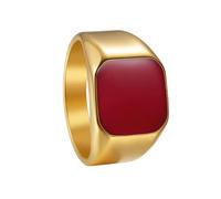 OAKKY Bague Acier Inoxydable Men's Simple Carré Multi Couleur Pierre Rétro Trend Mariage Pierre Rouge Or Taille 70