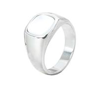 OAKKY Bague Carrée Minimaliste Coquillage Blanc pour Hommes Femmes Acier Inoxydable Poli Bande Géométrique Simple Bijou Argent Taille 65