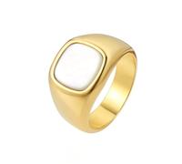 OAKKY Bague Carrée Minimaliste Coquillage Blanc pour Hommes Femmes Acier Inoxydable Poli Bande Géométrique Simple Bijou Or Taille 60