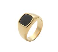 OAKKY Bague Carrée Minimaliste Pierre Noire pour Hommes Femmes Acier Inoxydable Poli Bande Géométrique Simple Bijou Or Taille 65