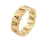 OAKKY Bague Creux Vintage Bouddhiste Les Six Syllabes Mantra Om Mani Padme Hum Écritures Anneaux Bande Hommes Femmes Acier Inoxydable Or Taille 60