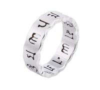 OAKKY Bague Creux Vintage Bouddhiste Les Six Syllabes Mantra Om Mani Padme Hum Écritures Anneaux Bande Hommes Femmes Acier Inoxydable Argent Taille 62