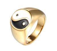 OAKKY Bague Équilibre Yin Yang Taiji Bagua pour Hommes et Femmes Acier Inoxydable Bague Talisman Spirituel I Ching Taoïsme Zen Or Taille 62