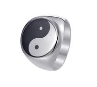 OAKKY Bague Homme Tai Chi Yin Yang Bagua Équilibre Acier Inoxydable Taoïsme Zen Spirits Talisman Bague Personnalisée Argent Taille 54
