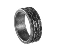 OAKKY Bague Large Band Homme Texture Martelée Acier Inoxydable Finition Vieillie Industrielle Vintage Bijou Unique pour Hommes Taille 57