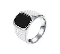 OAKKY Bague Men's Women's Stainless Steel Incrusté Pierre Noire Dominant Tendance Simple Rétro Anniversaire Festival Cadeau Noir Taille 62