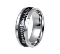 OAKKY Bague Motif Arête de Poisson pour Hommes et Femmes Bande Acier Inoxydable Argent Minimaliste Unique Nature-Inspirée Bijou Taille 62