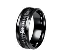 OAKKY Bague Motif Arête de Poisson pour Hommes et Femmes Bande Acier Inoxydable Noir Argenté Minimaliste Unique Nature-Inspirée Bijou Taille 62