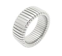 OAKKY Bague Ondulation Géométrique Minimaliste 10mm Empilable pour Femmes Hommes Bande Acier Inoxydable à Couches avec Rayures Parallèles Argent Taille 60