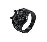 OAKKY Bague Tête de Loup Totem Sauvage pour Hommes Acier Inoxydable Déclaration Masculine Noir Taille 68