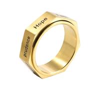 OAKKY Bague Vertus Gravées Heptagone Vintage Unisexe | Acier Inoxydable, Bague Signet Industrielle Géométrique Rotative, Espoir et Foi