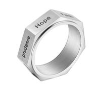 OAKKY Bague Vertus Gravées Heptagone Vintage Unisexe | Acier Inoxydable, Bague Signet Industrielle Géométrique Rotative, Espoir et Foi
