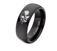 OAKKY Bagues De Promesse Crâne Et Rose Pour Couples | Bagues Gravées Gothiques En Acier Inoxydable, Bijoux De Mariage Alternatifs Romance Sombre, Accessoires pour amoureux