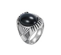 OAKKY Bijoux Acier Inoxydable Unisexe Rétro Punk Pierre Noire Anneaux Personnalité Biker Style Dur Cadeau Dominateur Argent Taille 62