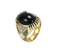 OAKKY Bijoux Acier Inoxydable Unisexe Rétro Punk Pierre Noire Anneaux Personnalité Biker Style Dur Cadeau Dominateur Or Taille 60