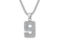 OAKKY Bijoux Rétro Zircon Chiffres Porte-Bonheur Hip Hop Rue Personnalité Tendance Basket Chiffres 0-9 Talisman Colliers Argent 9 Pas de Chaîne