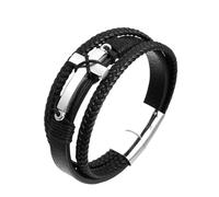 OAKKY Bracelet Cuir Tressé Homme avec Croix Métal Acier Inoxydable Vintage Rustique Force Religieuse et Foi Bijou pour Lui