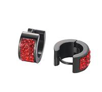 OAKKY Carré Unique Cool Coloré Cristal Doublé Petites Boucles d'Oreilles Huggie Hoop en Forme de C pour Hommes Femmes en Acier Inoxydable Clou d'Oreille Piercings Rouge Noir
