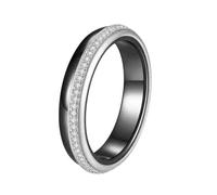 OAKKY Classique 4MM Fin Superposable Rangée Unique de Zirconia Micro-serti Anneau Couple Unisexe Ensemble Céramique assorti Alliance de Mariage Argent Noir Taille 52