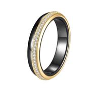 OAKKY Classique 4MM Fin Superposable Rangée Unique de Zirconia Micro-serti Anneau Couple Unisexe Ensemble Céramique assorti Alliance de Mariage Or Noir Taille 57