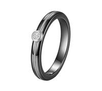 OAKKY Classique Élégant 4MM Céramique Noir Incrusté de Cristal de Zirconia Solitaire Bague en Acier Inoxydable Unisexe Alliance de Mariage ou de Promesse Argent Taille 62