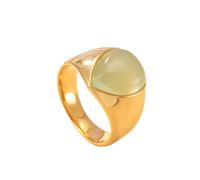 OAKKY Classique Elégant Forme de Goutte d'Eau Pierre Naturelle Pierre Précieuse Signet Bague Unisexe en Acier Inoxydable Coupe Confortable Bande de Déclaration Noir Vert Clair Taille 68