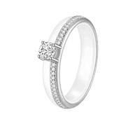 OAKKY Classique Original 4MM Rangée Unique Micro-pavé Strass 4 Griffes de Dragon Solitaire Cristal Anneau Unisexe Céramique Alliance de Mariage Blanc Argent Taille 54